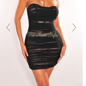 Black Blush Mesh Strapless Dress